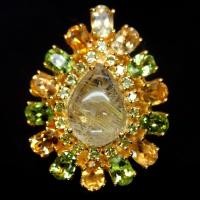 ราคา แหวนพลอยแท้ธรรมชาติ ควอตซ์ไหมทอง 13 x 18 mm. ล้อม ซิทริน เพอริดอท เงินแท้ 925 ชุบทอง 18k ไซร์แหวน 7 (27023131282)