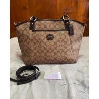 ราคา Coach Signature Peyton Pocket Purse Brown Canvas Tote ของแท้ โค้ช มือสอง แบรนด์เนม กระเป๋า แคนวาส (19436820471)