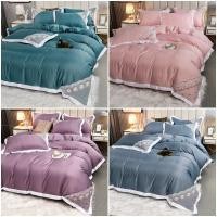 ราคา ผ้าปูเตียงเจ้าหญิง ผ้าปูที่นอน ผ้าซาติน นุ่ม ลื่น ลายลูกไม้สีขาวดูหรู ขนาด 5 ฟุต 6 ฟุต (ผ้าปู+ปลอกหมอน+ปลอกผ้าห่ม) JU01 (6090848876)