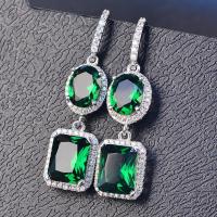 ราคา 223ต่างหูตะขอมรกตสีเขียว 18เค ทองคําขาวสแควร์และกลมตัดพลอยเพชรวางต่างหูตะขอห้อย (27469453541)