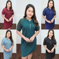 ราคา เดรสสาวอวบ ผ้ายืดวูลเวฟ คอจีน แต่งกระดุม แขนตุ๊กตาชีฟอง (8246257487)