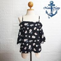 ราคา เสื้อสายเดี่ยวเปิดไหล่ลายดอก (กรม) (16836484751)