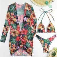 ราคา บิกินี่ชุดว่ายน้ำ บิกินี่ ชุดว่ายน้ำวันพีช ชุดว่ายน้ำสไตล์เซ็กซี่ พิมพ์ลายดอกไม้.Push-Up Gauze เสื้อยาวสามชิ้น (56353242210)