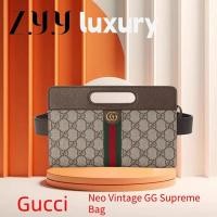 ราคา New Hot sales ราคาพิเศษ GUCCI Presbyopia Logo Gold Label Canvas Leather กระเป๋าคาดเอว Women's 100% (25889538623)