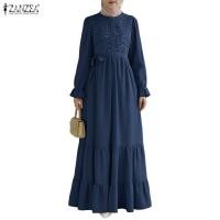 ราคา ZANZEA ซานเซีย ชุดเดรสยาวผ้าต่อเย็บปะติดปะต่อกันลูกไม้แขนยาวแฟชั่นสตรีมุสลิม (55753274171)