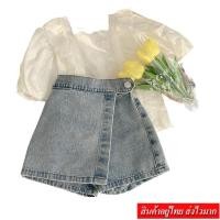 ราคา CLOTHING ชุดเซ็ทเด็กผู้หญิง เสื้อลูกไม้+กางเกงยีนส์ขาสั้น น่ารักสมวัย รุ่น A1919 (25314849479)