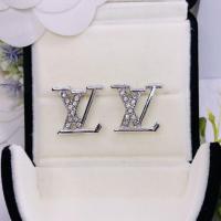 ราคา ต่างหูแบรนด์เนม ต่างหูแฟชั่น LV สีเงิน ดีไซน์โลโก้แต่งเพชร (17706678352)