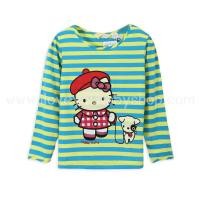 ราคา เสื้อยืดเด็ก แขนยาว ลายทาง ลายคิตตี้ สีเขียว (25851381062)