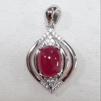 ราคา จี้ ทับทิมหลังเบี้ย ( Ruby ) ขนาดหน้าพลอย 8 มม สวยสะดุดตา ตัวเรือนเงินแท้ 925 (7943479259)