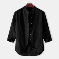 ราคา เสื้อดอก [พร้อมส่ง]เสื้อเชิ้ตผ้าลินิน，สำหรับผู้ชาย เสื้อเชิ้ตคอจีนแขนยาว，ลายทางแนวตั้ง (25941776183)