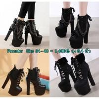 ราคา รองเท้าส้นบูทสีดำส้นสูง 6.4 นิ้ว ไซต์ 34-40 มี 4แบบ (2732975430)