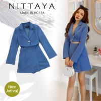 ราคา (NITTAYA) เดรสสูทฟ้าสูทแขนยาวเว้าหน้า (22127890343)
