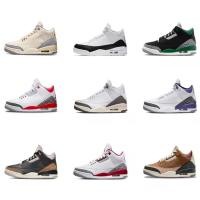 ราคา รองเท้าผู้ชาย Nike Air Jordan 3 สีขาวซีเมนต์ กันลื่นพร้อมลายเปลวไฟสีแดง (53502105711)