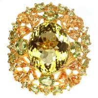 ราคา แหวนพลอยแท้ เลม่อนควอตซ์ 15 x 20 mm. ล้อม บุษราคัม เพอริดอท เงินแท้ 925 ชุบทอง 18k ไซร์แหวน 7.25 (29814340069)