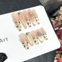 ราคา [พิมพ์เสือดาวชุบ] ทําด้วยมือสวมใส่เล็บโกลเด้นแมวตาซ้อนเพชรเสือดาวพิมพ์แฮนด์เมดเล็บสติกเกอร์สวมใส่เล็บ (27593294455)