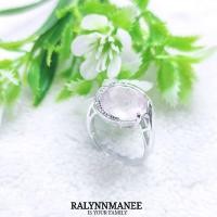 ราคา R6498 แหวนพลอยโรสควอตซ์ ( Natural Rose Quartz ) ตัวเรือนเงินแท้925 ชุบทองคำขาว ไซส์60 แก้ไซส์ฟรี (27768936072)