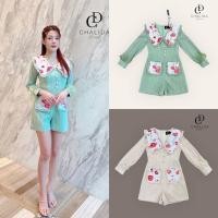 ราคา Chalida จั๊มสูทผ้าฉลุทำแพทเทิ่นแขนยาวปลายแขนตกแต่งขนนก (22748901158)