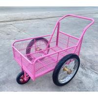 ราคา (รุ่นตะแกรง2ชั้น+ล้อ14"/17")รถเข็น3ล้อมือหนึ่ง! โครงเหล็กสีชมพู (ขนาด6ปี๊บ 50x80cm)-คันเล็กสุด(ล้อหน้าแม็กซ์ 8นิ้ว) (24363054089)