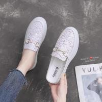 ราคา รองเท้าผ้าใบเปิดท้ายเข็มขัดทองกากเพชร (11407077697)