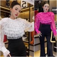 ราคา พร้อมส่ง เสื้อเชิ้ตคอสูงลูกไม้ระบายลูกไม้หน้าอก ดีเทลสวยเเพงมีซับในในตัว (29467427879)