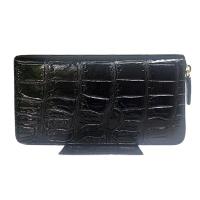 ราคา กระเป๋าสตางค์ผู้หญิงใบยาว หนังจระเข้แท้ 100% รุ่นซิปรอบ size M ใส่การ์ด บัตรเครดิต สีดำ หนังสวยเงางาม ลายใหญ่ ใหม่ (26063678664)