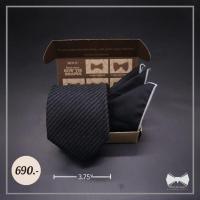 ราคา เซ็ทเนคไทผ้าไหมสีดำลายขวางในตัว+ ผ้าเช็ดหน้าสูท (5470702634)