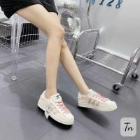 ราคา DAS Adidas รองเท้าผ้าใบ superstar สีชมพู + สีขาวครีมฟ้า ดีไซน์หัวเปลือกหอยมีแถบสีชมพู 3 เส้น ผู้หญิ (24905328024)