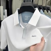 ราคา ผ้าไหมน้ําแข็งเสื้อโปโลผู้ชายแขนสั้น 2025 ฤดูร้อนธุรกิจ High-End Dark Placket COLLAR เสื้อยืดผู้ชาย Snap-Button Top (29337400352)