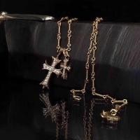 ราคา 925 sterling silver Seiko double cross diamond set chain 22k electroplating versatile necklace pendant for girls (29217520433)