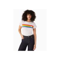 ราคา แท้ 100% เสื้อยืด T Shirt Kate spade Rainbow Stripe Logo Tee สีขาว ใหม่ (23757487503)