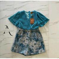 ราคา จั๊มขาสั้นผ้าวิ้ง สีเขียวน้ำทะเล กางเกงผ้าทอลายดอกสีฟ้าคราม (L) งานป้าย (NT Princess) (มือ 2) (24662256532)