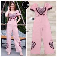 ราคา จั๊มสูทเดอะคามีเลียสีชมพูหวานแต่ปักหัวใจSizeMงานป้ายสวยหวาน (10168217145)