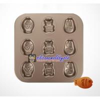 ราคา ถาดอบขนม ถาดอบเค้ก ถาดอบลายปลา+หมี+กระต่าย 9 ช่อง เคลือบสีทอง (3449429972)
