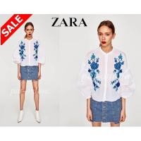 ราคา ✅ เสื้อ งานปัก สวย สวย : Zara Blue Embroidered floral top (1741687211)
