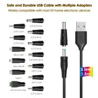 ราคา สายเคเบิลพาวเวอร์ซัพพลาย USB เป็น 5V พร้อมปลั๊ก DC 5.5 * 2.1 มม. แจ๊คสายชาร์จพร้อมหัวเชื่อมต่อ 13 แบบ (43461119424)