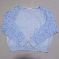 ราคา ผ้าซีทรูเกาหลี ลายดอก สีฟ้า ตรงชายเสื้อ ชายแขน วิ้งๆ✨ (317676886)