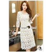 ราคา ส่งต่อ เดรสขาว ลูกไม้ ชุดไปวัด ทำบุญ เจ้าสาว พรีเวด แต่งงาน งานบวช งานบุญ เดรสยาว เกาหลี แฟชั่น เรียบร้อย (25808139943)
