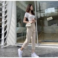 ราคา กางเกงเอวสูงทรงบอยสีครีม (15876609165)