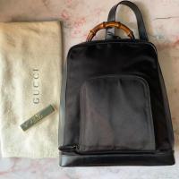 ราคา Used มือสอง Gucci Bamboo Nylon Black Patent Leather Backpack แท้% (4840065034)