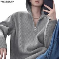 ราคา Incerun เสื้อกันหนาวแขนยาวมีฮู้ดแขนยาวลําลองครึ่งซิปสําหรับผู้ชายเกาหลี (28711632836)