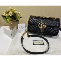 ราคา Used สวยๆ กลิ่นหนังหอมแรง ไซด์นิยม & สีดำ สุดฮิต gucci marmont mini ⚡️22 cms. (4388134501)