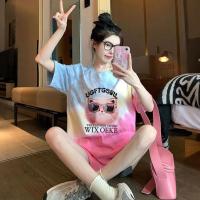 ราคา เสื้อยืดมัดย้อมผู้หญิงแฟชั่นเกาหลี oversize เสื้อผ้าสาวอวบคนอ้วนไซส์ใหญ่ เสื้อโอเวอร์ไซส์หลวมของเวอร์ชั่น ลายการ์ตูน 3XL (41076237161)