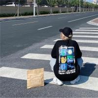 ราคา Stussy Stussy Stussy Street Sunset Graffiti พิมพ์ยุโรป American Street สวมใส่หญิงคู่สไตล์หลวมผ้าฝ้ายแขนยาว t @- (49902252222)