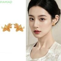 ราคา DAMAO Unicorn Pony ต่างหู, เครื่องประดับแฟชั่นเพทาย Zodiac Horse ต่างหู, อินเทรนด์ Rhinestone การ์ตูนทองแดงยูนิคอร์นหู Studs Lady (46952754419)