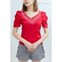 ราคา เสื้อผ้าสเปนเด็กซ์สีแดงปักฉลุลาย Tapshop size 3xl รอบอก44 นิ้ว (12372117047)