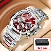 ราคา Crrju Original ยี่ห้อนาฬิกาผู้ชายสแตนเลส Square Chronograph Luminous Pointer แฟชั่น Casual ธุรกิจควอตซ์ Analog กันน้ํา 2309 (27401251315)