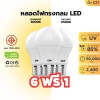 ราคา (ฟรี1หลอด!) หลอดไฟ LED 6 ฟรี 1 ประหยัดไฟ 5W 13W 24W หลอดไฟบ้าน ไฟปิงปอง มอก. Warmlight ไฟมินิมอล (26205058062)