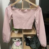 ราคา เสื้อปาดไหล่ H&M สีชมพู มือสอง (19469038524)