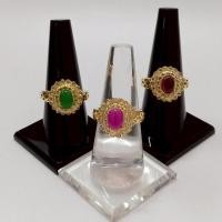 ราคา แหวนแฟชั่นผู้หญิงแบบสวยงามพลอยลิลลี่สตาร์ ทับทิมหลังเบี้ยและหยกล้อมเพชรซีกโบราณสองชั้นพลอยขนาด6*8mm.ชุบทองไมครอน (24045866378)