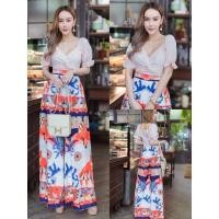 ราคา พร้อมส่ง ชุดเข้าเซตผู้หญิง ชุดเซต 2 ชิ้น เสื้อครอปแขนสั้น+กางเกงขายาวเอวสูง สีสันสดใส น่ารักมากๆ งานป้าย love lady (22909707705)